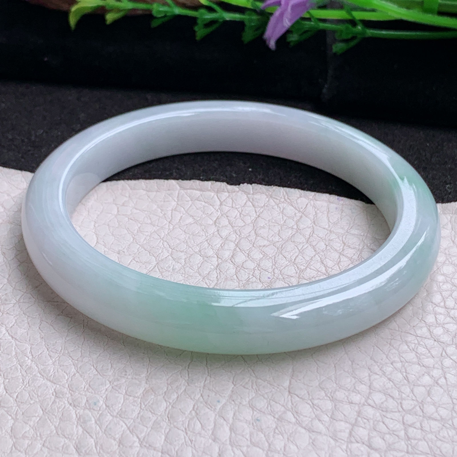 hy大圈口60.8*9.8*8.3平安镯 天然缅甸翡翠手镯飘绿胶感正圈玉镯子