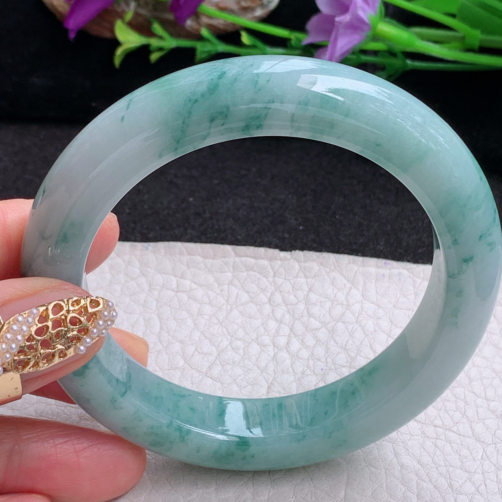 ss实拍58.8*12.5*10.5平安镯 天然缅甸翡翠手镯飘花厚装正圈玉镯子