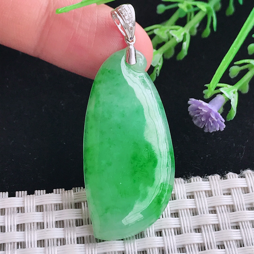 自然光41.2/19.5/5老坑18k金镶嵌满绿辣阳绿福瓜吊坠翡翠玉坠挂件