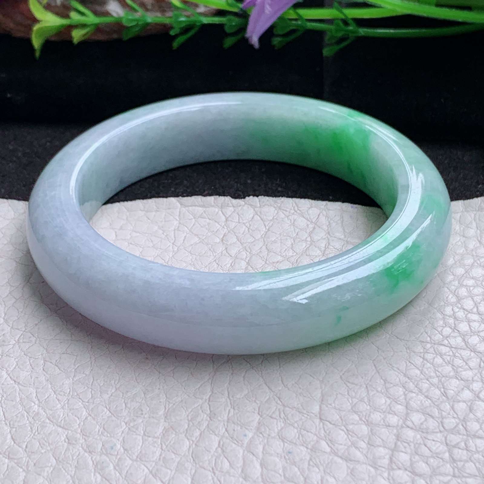 fx实拍54.5*12.8*9.6平安镯 天然缅甸翡翠a货手镯春带彩厚装正圈玉镯子