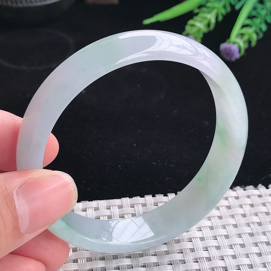 实拍A货翡翠58/14/6.6老坑冰润起胶飘花手镯翡翠宽边玉镯平安镯