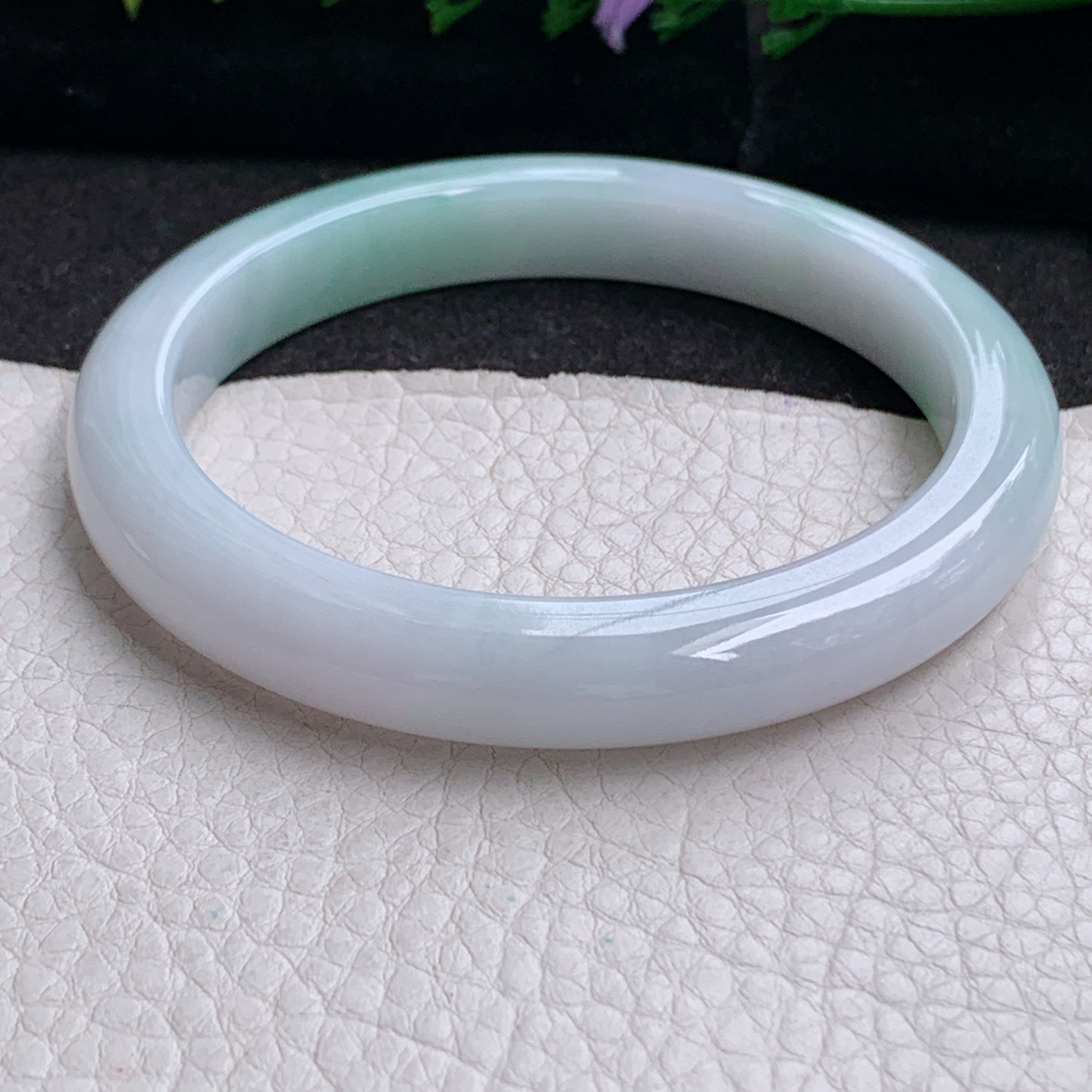 hy大圈口60.8*9.8*8.3平安镯 天然缅甸翡翠手镯飘绿胶感正圈玉镯子