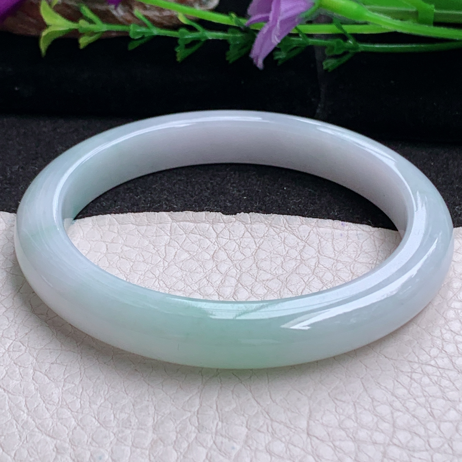 hy大圈口60.8*9.8*8.3平安镯 天然缅甸翡翠手镯飘绿胶感正圈玉镯子