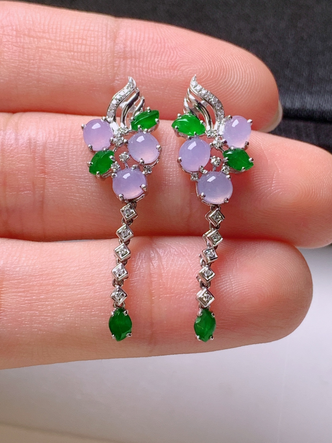 ️ 冰粉紫设计款耳坠，无裂色正圆润，裸石4.1-3.5-2.3