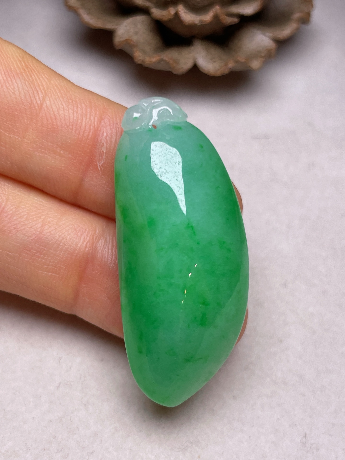 福瓜，冰糯种满色无裂一手货源尺寸39/16.5/10.2