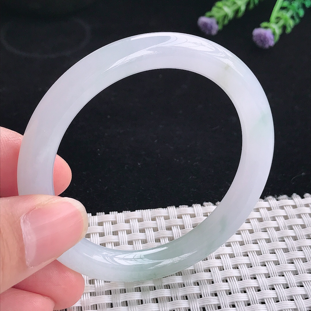 实拍A货翡翠53/8.8/8.6老坑冰润水灵飘花圆条手镯翡翠玉镯平安镯