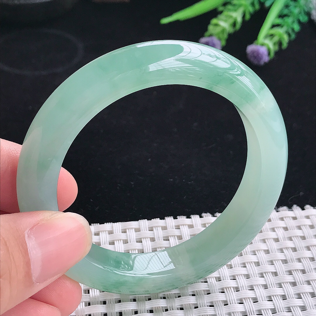 实拍A货翡翠53/11.3/9.1老坑冰胶果冻冰晴飘花手镯平安镯