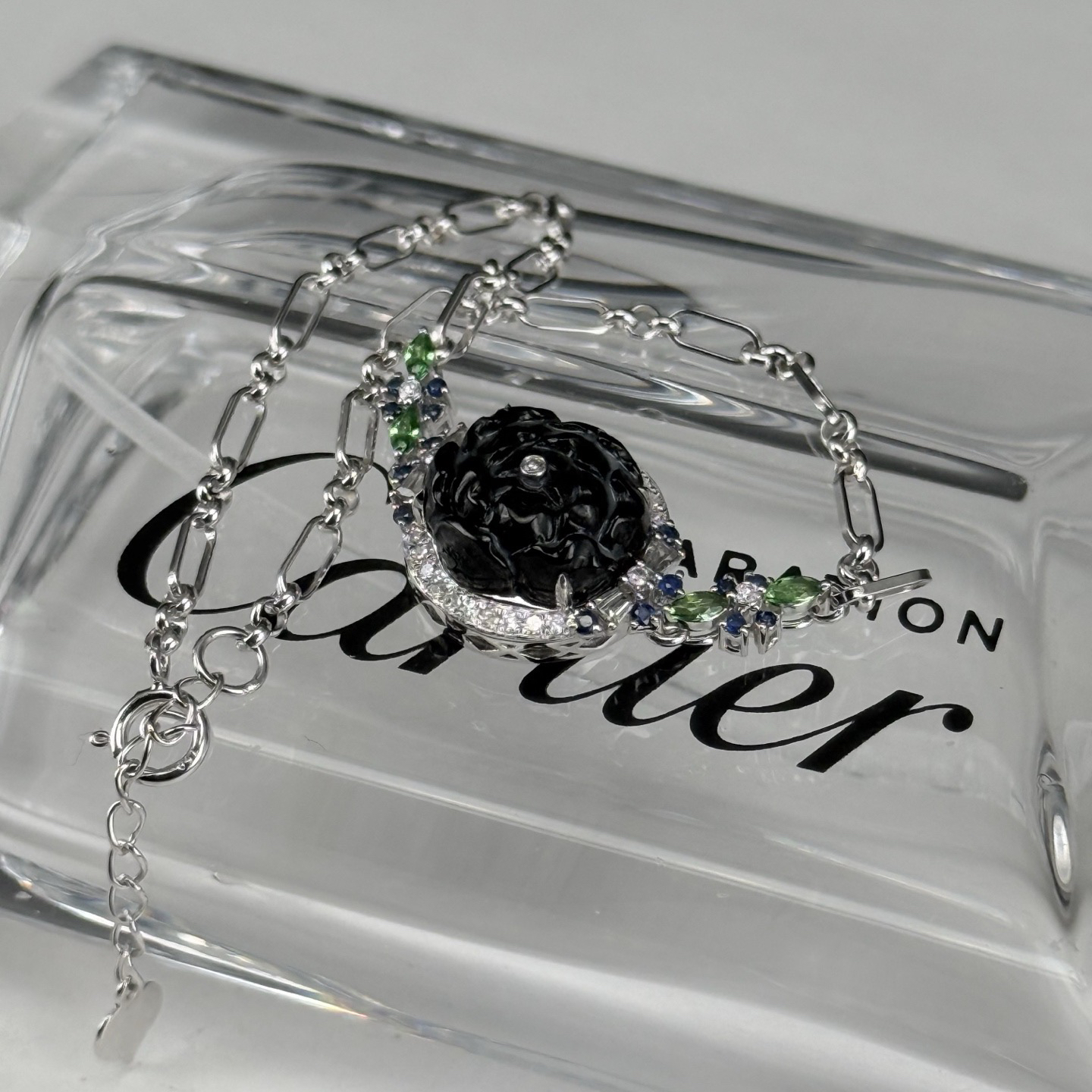 精品18k墨翠手链 种好色正 黑度极好 打灯通透 油性十足 尺寸10.8