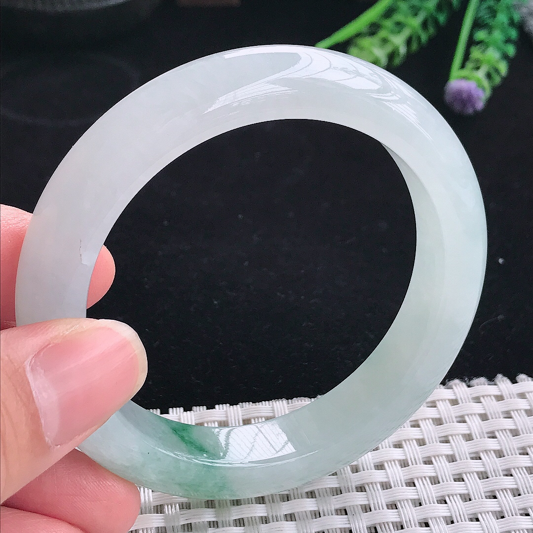 实拍A货翡翠55/11.8/9.2老坑冰透起胶冰飘花手镯翡翠宽边玉镯平安镯
