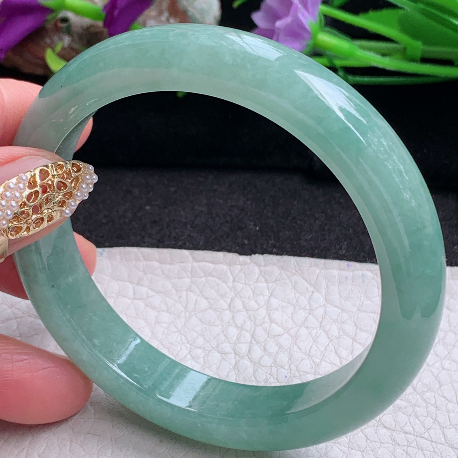 nr实拍59*12.5*8.3平安镯 天然缅甸翡翠a货手镯满绿水润正圈玉镯子