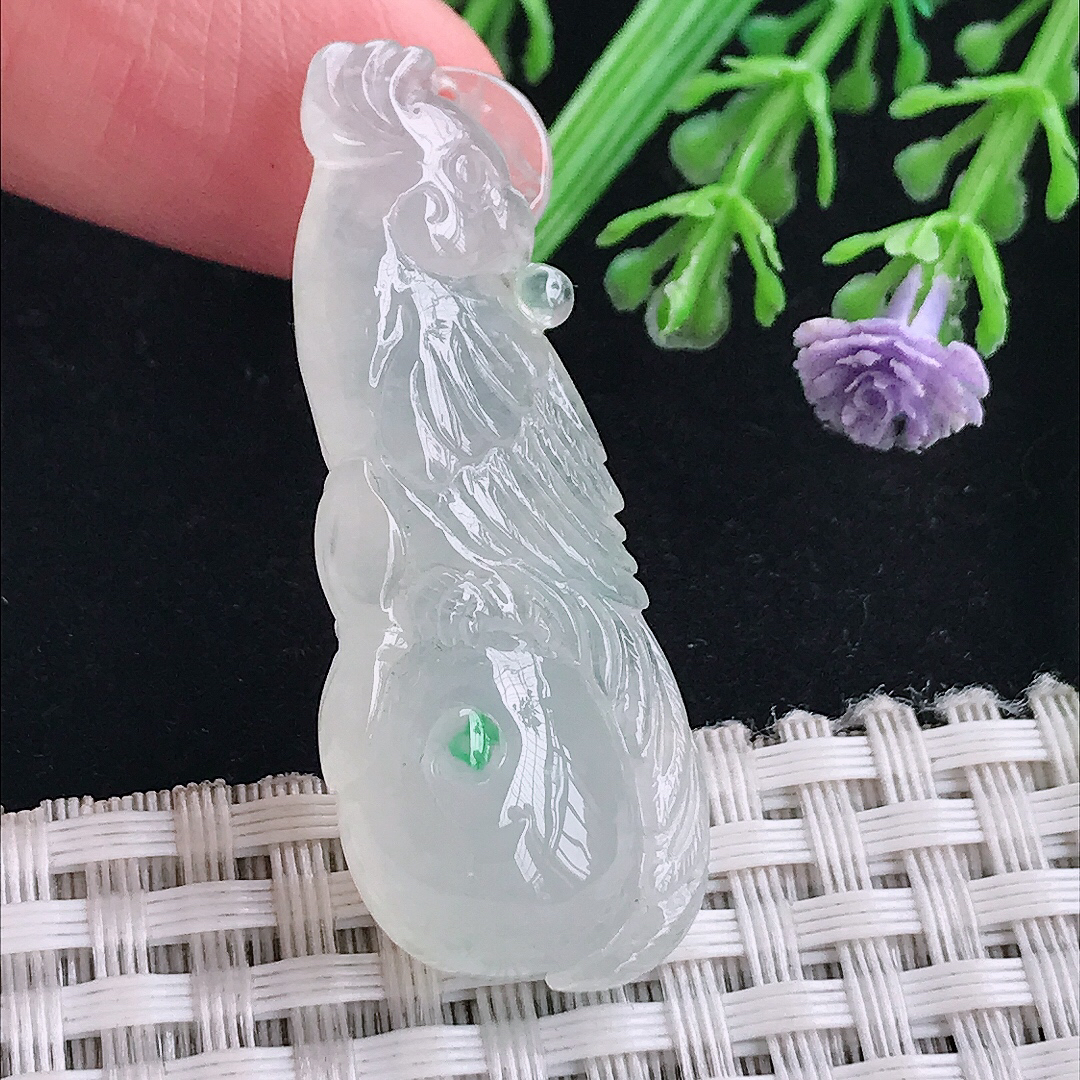 自然光43.8/17.5/11.2老坑冰胶果冻英明神武鹦鹉吊坠翡翠玉坠挂件