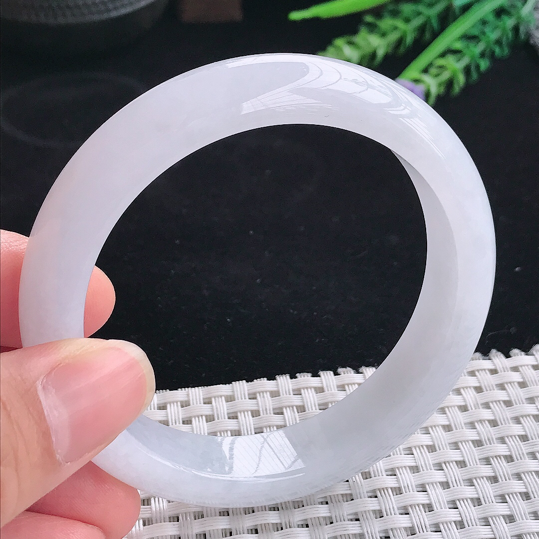 实拍A货翡翠57.5/13.5/8.6老坑冰润水灵月光白手镯翡翠宽边玉镯平安镯