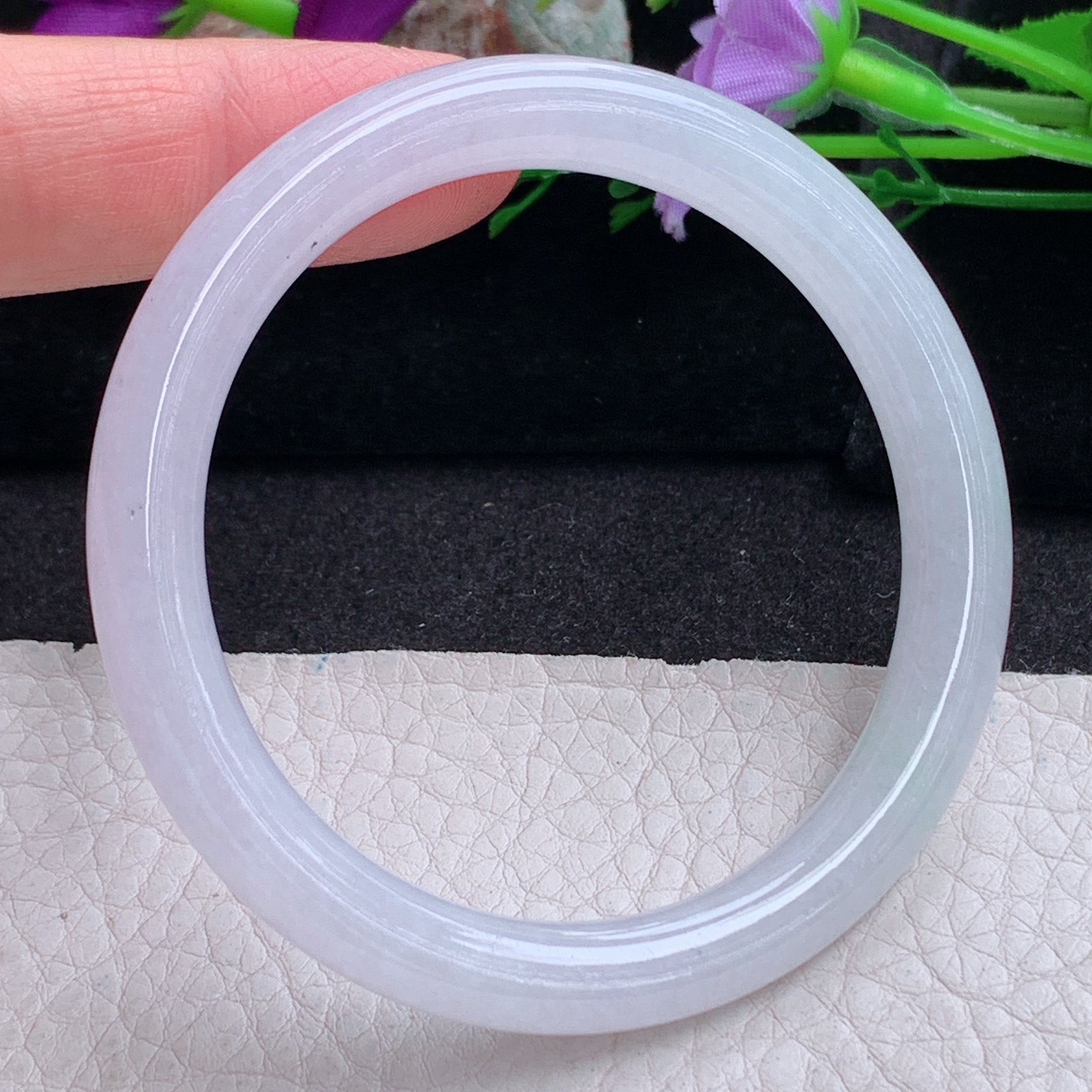 n小圈口53*7.8*7.6美人镯 天然缅甸翡翠a货手镯纯美白月光圆条正圈叮当镯