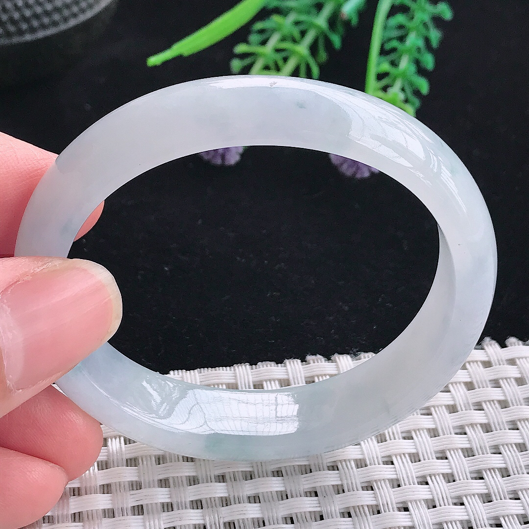 实拍A货翡翠51/44.5/13/7老坑冰润飘花贵妃手镯翡翠玉镯平安镯