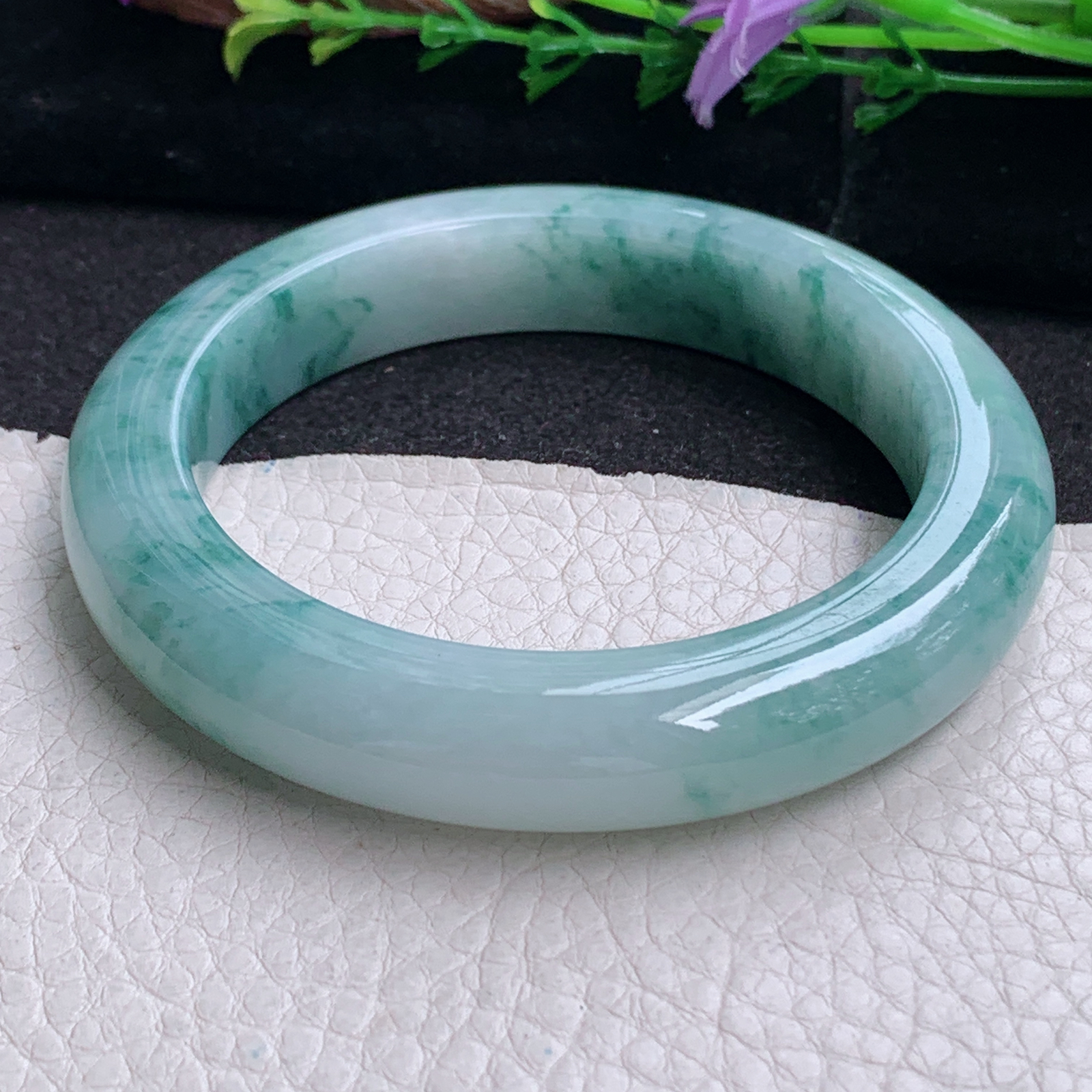 ss实拍58.8*12.5*10.5平安镯 天然缅甸翡翠手镯飘花厚装正圈玉镯子