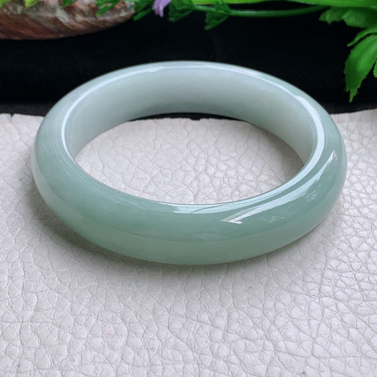 js实拍58*14*8.6招财镯 天然缅甸翡翠a货手镯半山水正圈玉镯子