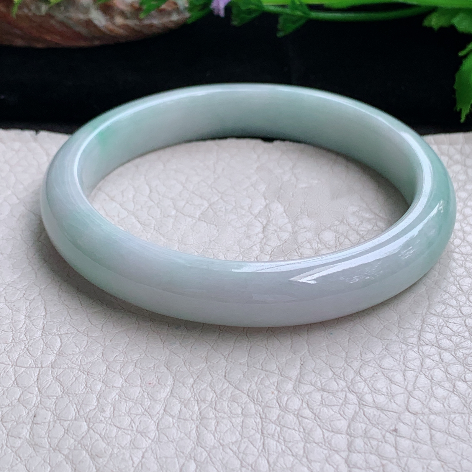 js大圈口61.5*11.5*8.3平安镯 天然缅甸翡翠a货手镯飘绿正圈玉镯子