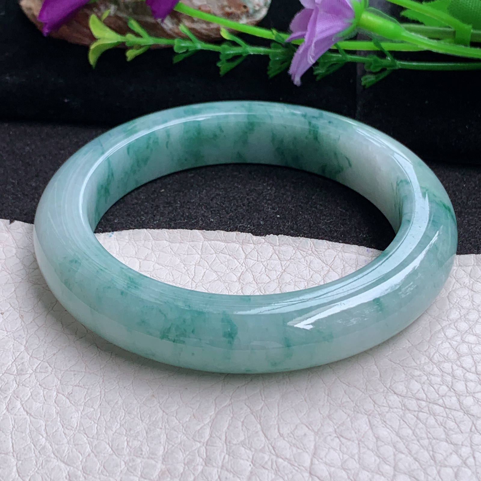 ss实拍58.8*12.5*10.5平安镯 天然缅甸翡翠手镯飘花厚装正圈玉镯子