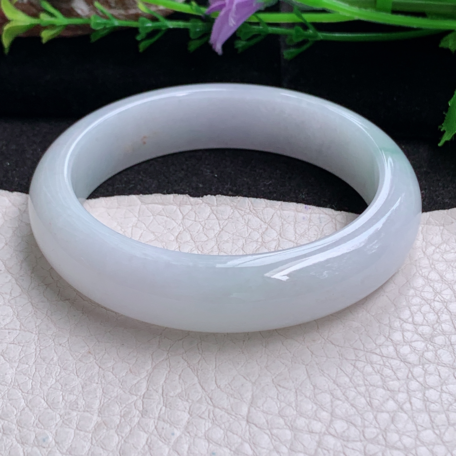 nr实拍55.3*14*8平安镯 天然缅甸翡翠a货手镯飘花大气正圈玉镯子