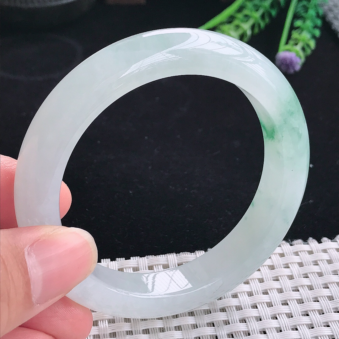 实拍A货翡翠55/11.8/9.2老坑冰透起胶冰飘花手镯翡翠宽边玉镯平安镯