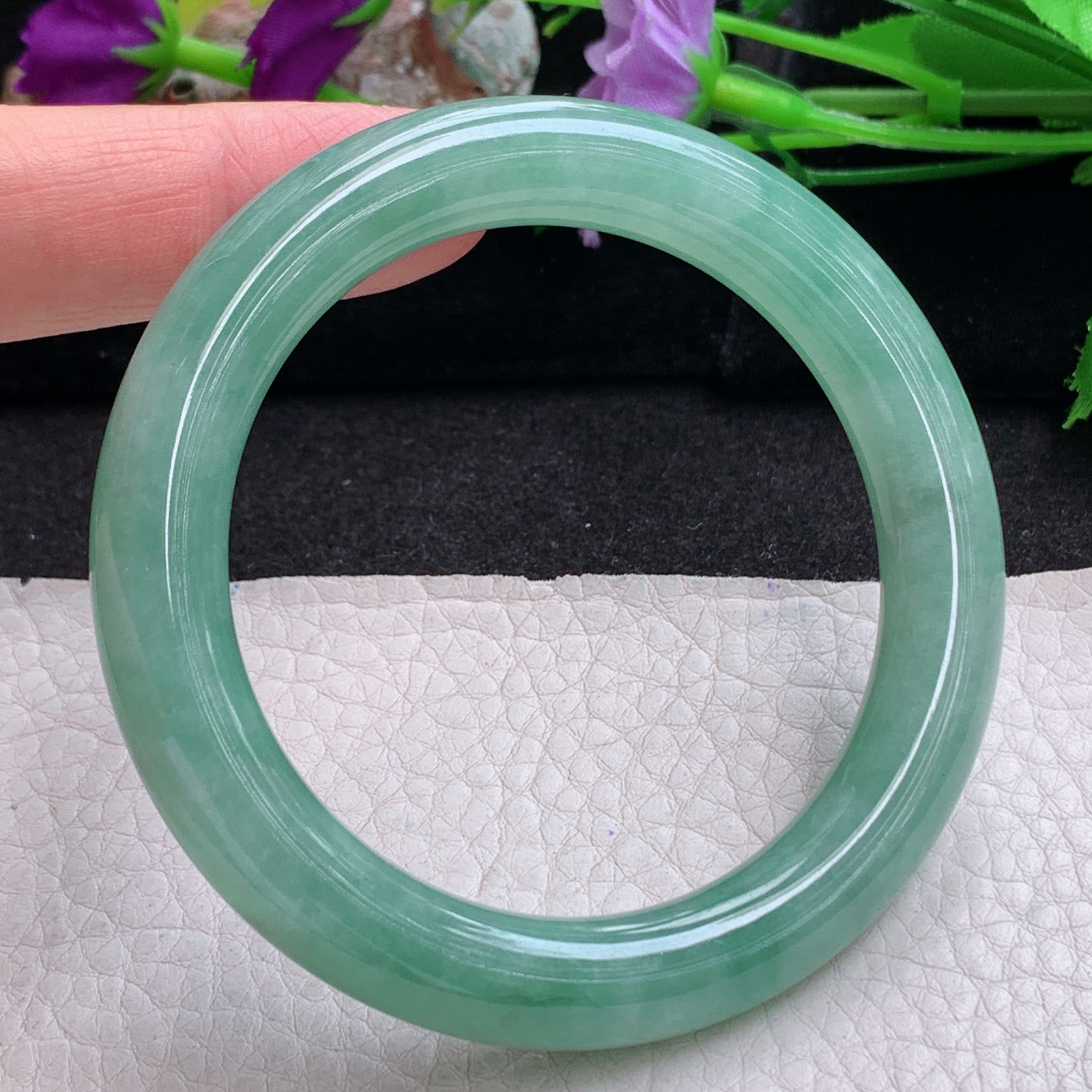 pj实拍54*10.3*9.8美人镯 天然缅甸翡翠手镯水润满绿圆条玉镯子