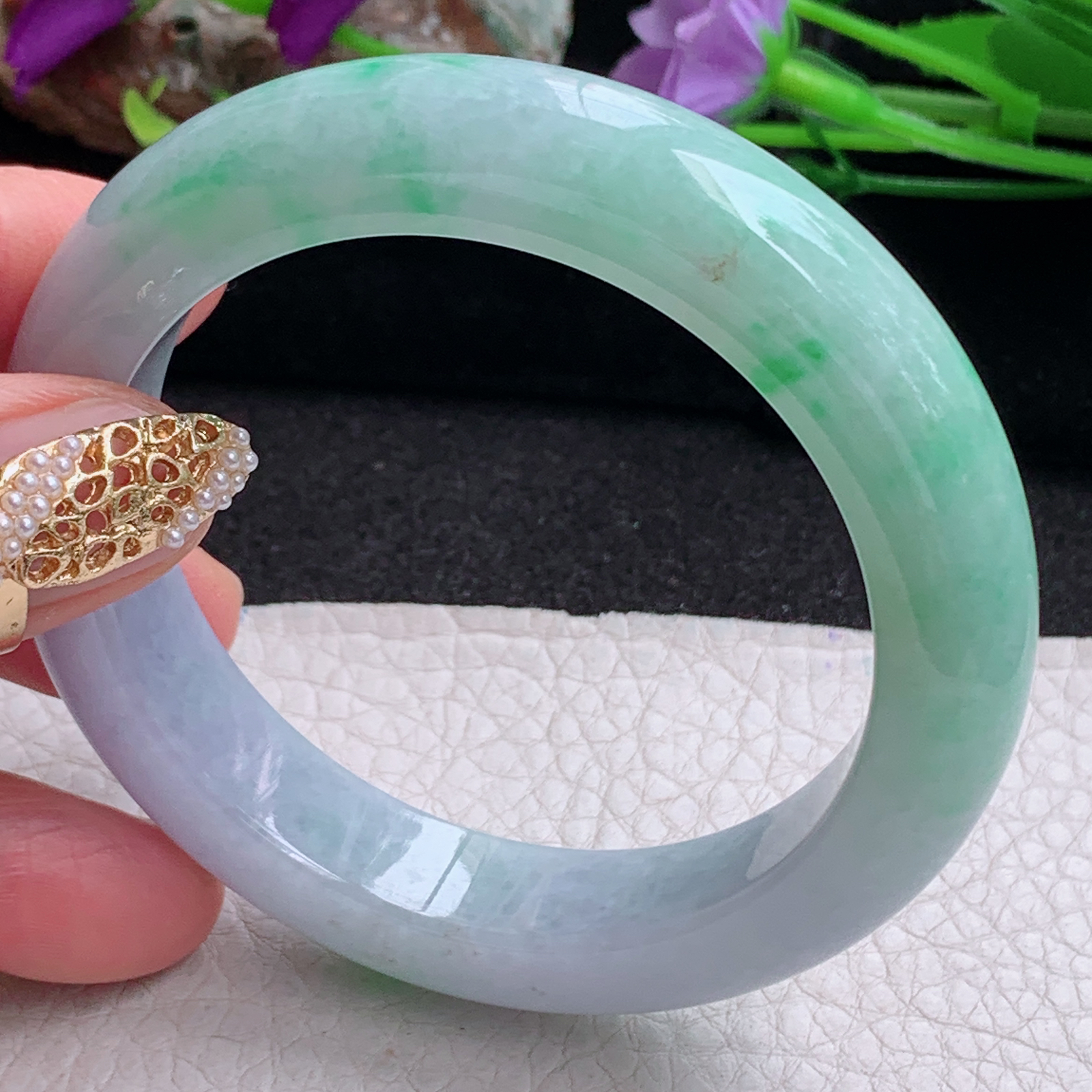 fx实拍54.5*12.8*9.6平安镯 天然缅甸翡翠a货手镯春带彩厚装正圈玉镯子