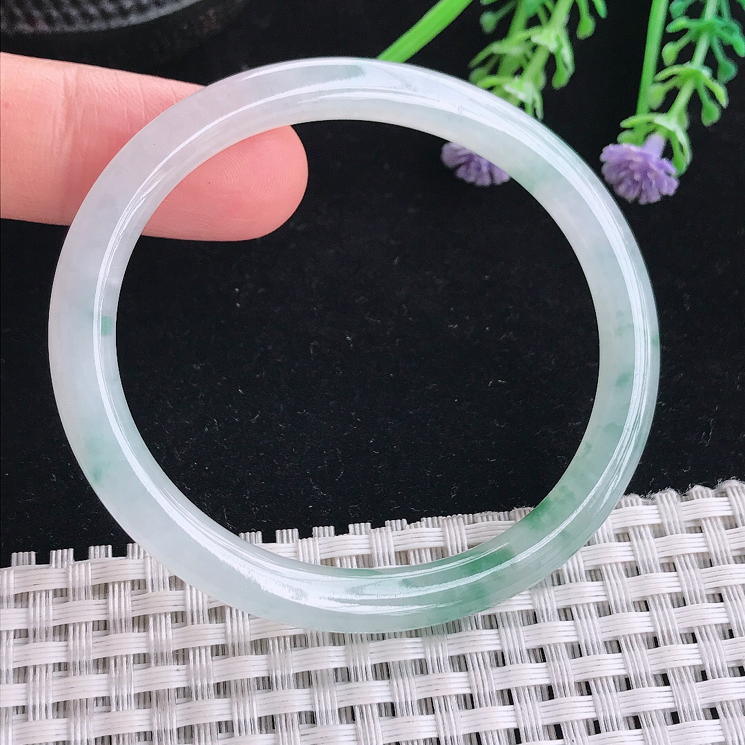 实拍A货翡翠54/48/6.1/6.5老坑冰胶果冻飘花贵妃手镯小圈口玉镯平安镯