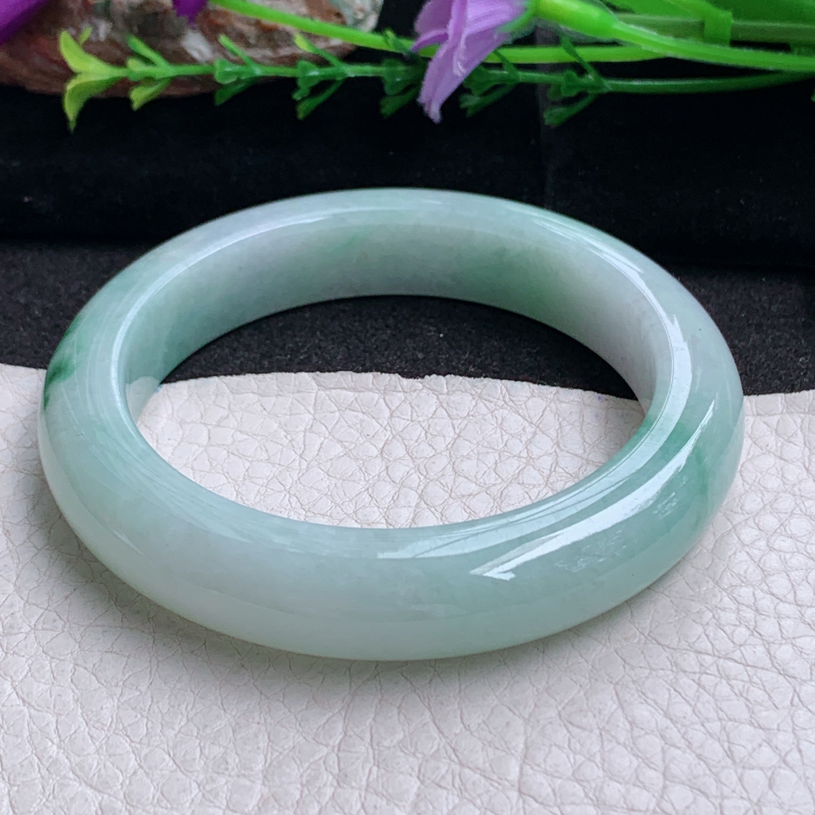 nr实拍55.5*12.3*9.3平安镯 天然缅甸翡翠a货手镯飘花厚装正圈玉镯子