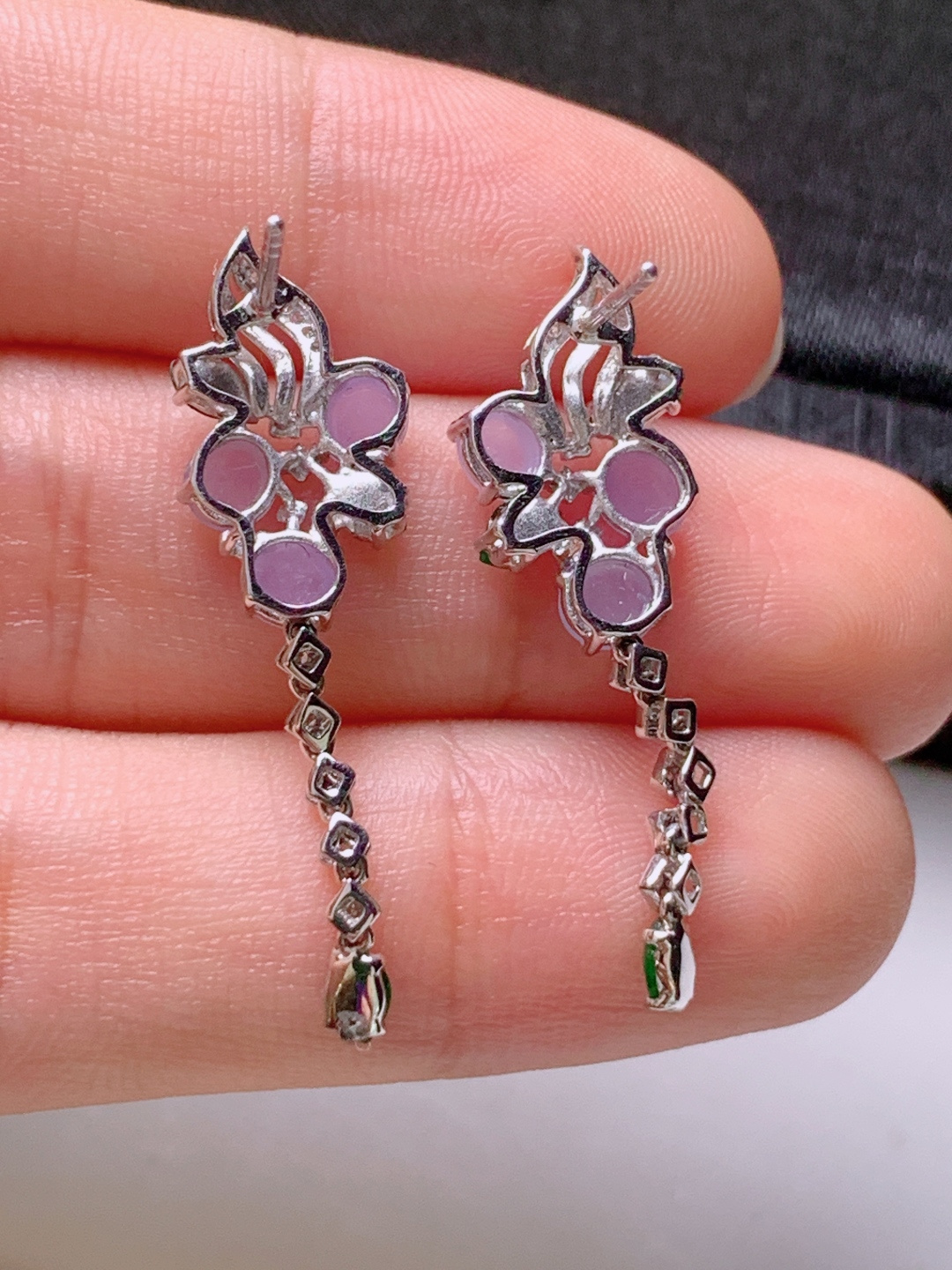 ️ 冰粉紫设计款耳坠，无裂色正圆润，裸石4.1-3.5-2.3