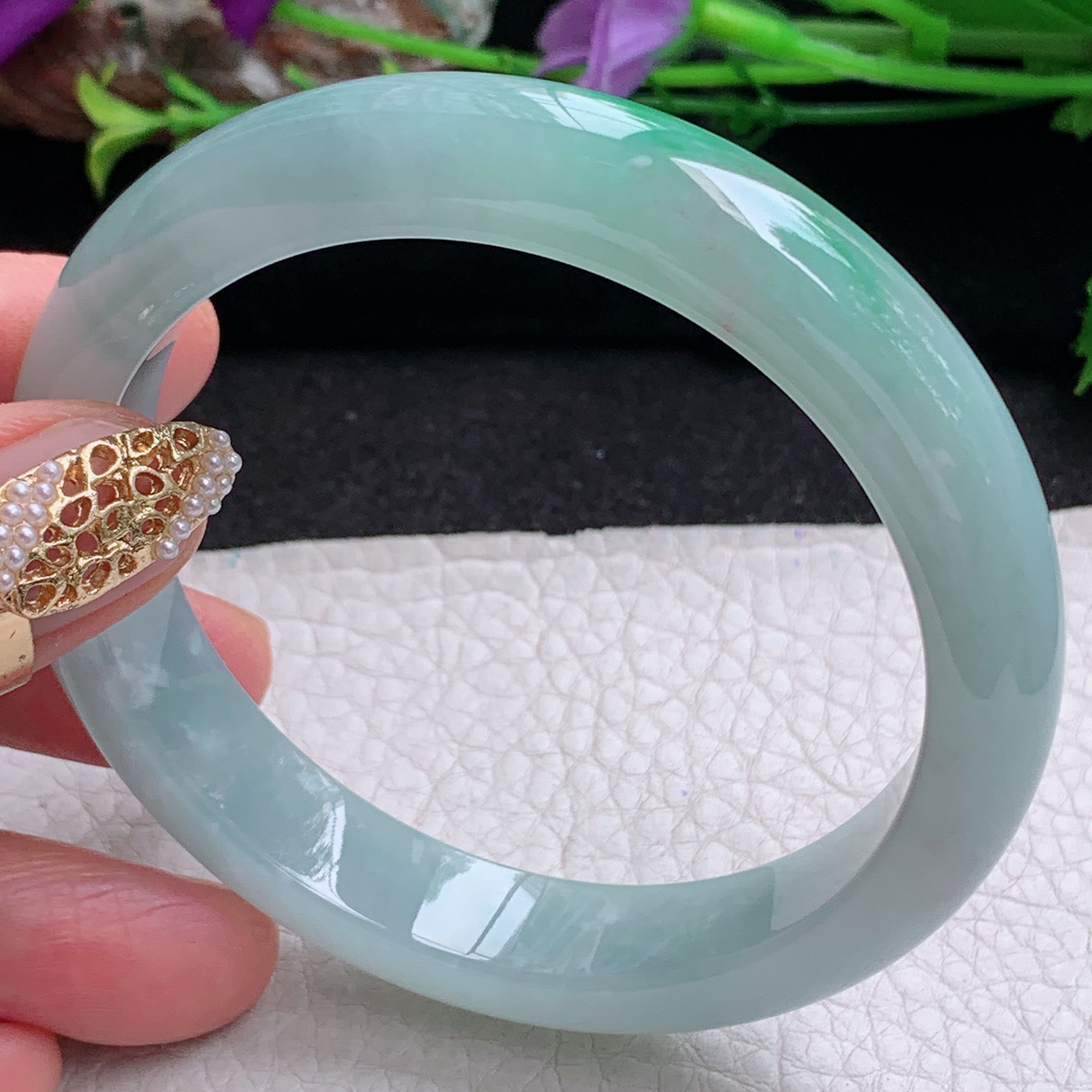 fx实拍58.5*12.5*8平安镯 天然缅甸翡翠a货手镯冰胶飘绿正圈玉镯子