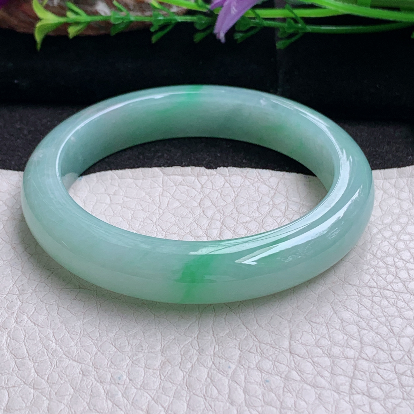 fx实拍56*12*8.6平安镯 天然缅甸翡翠a货手镯冰胶飘绿正圈玉镯子