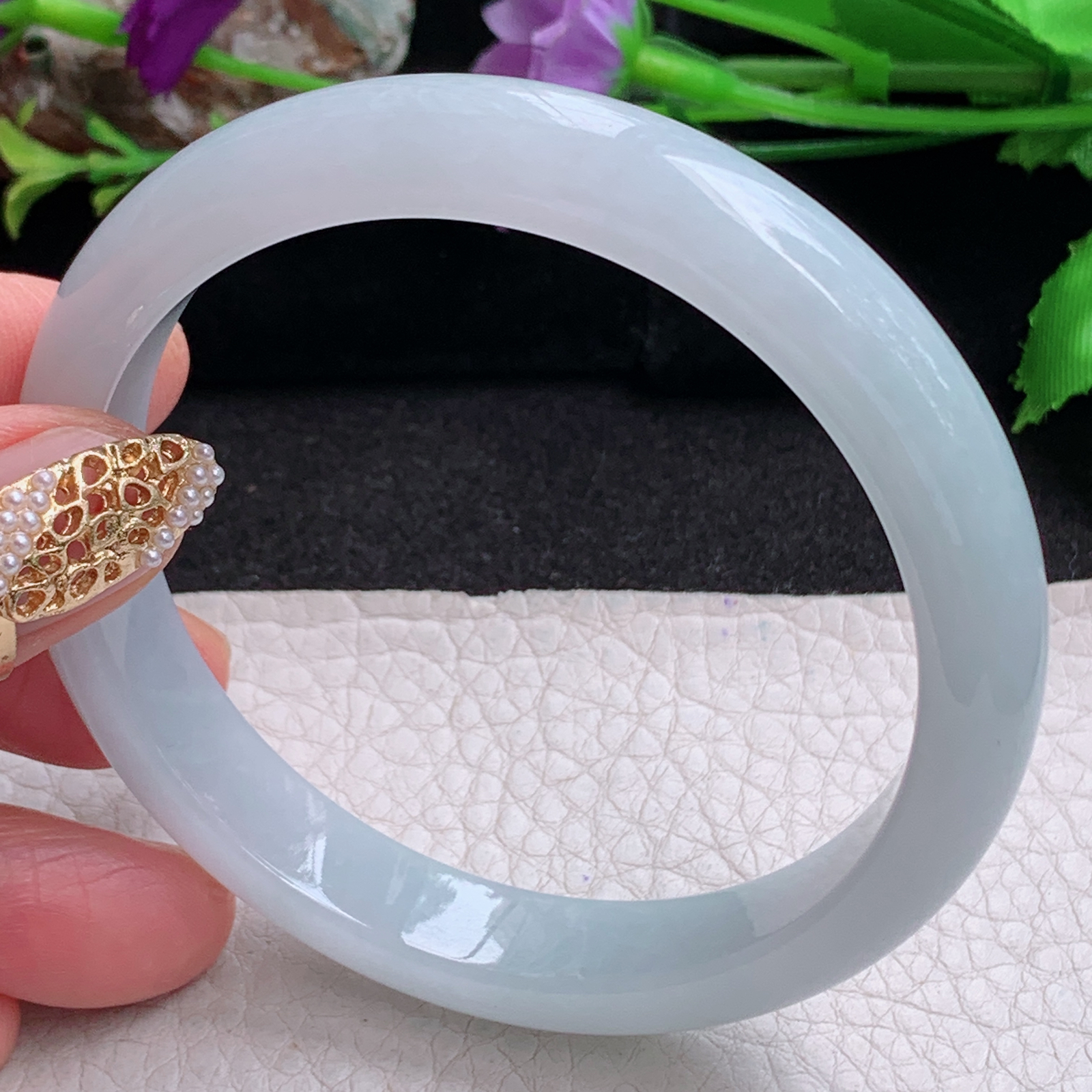 nr实拍59.5*11.3*7.6平安镯 天然缅甸翡翠a货手镯白月光纯美正圈玉镯子