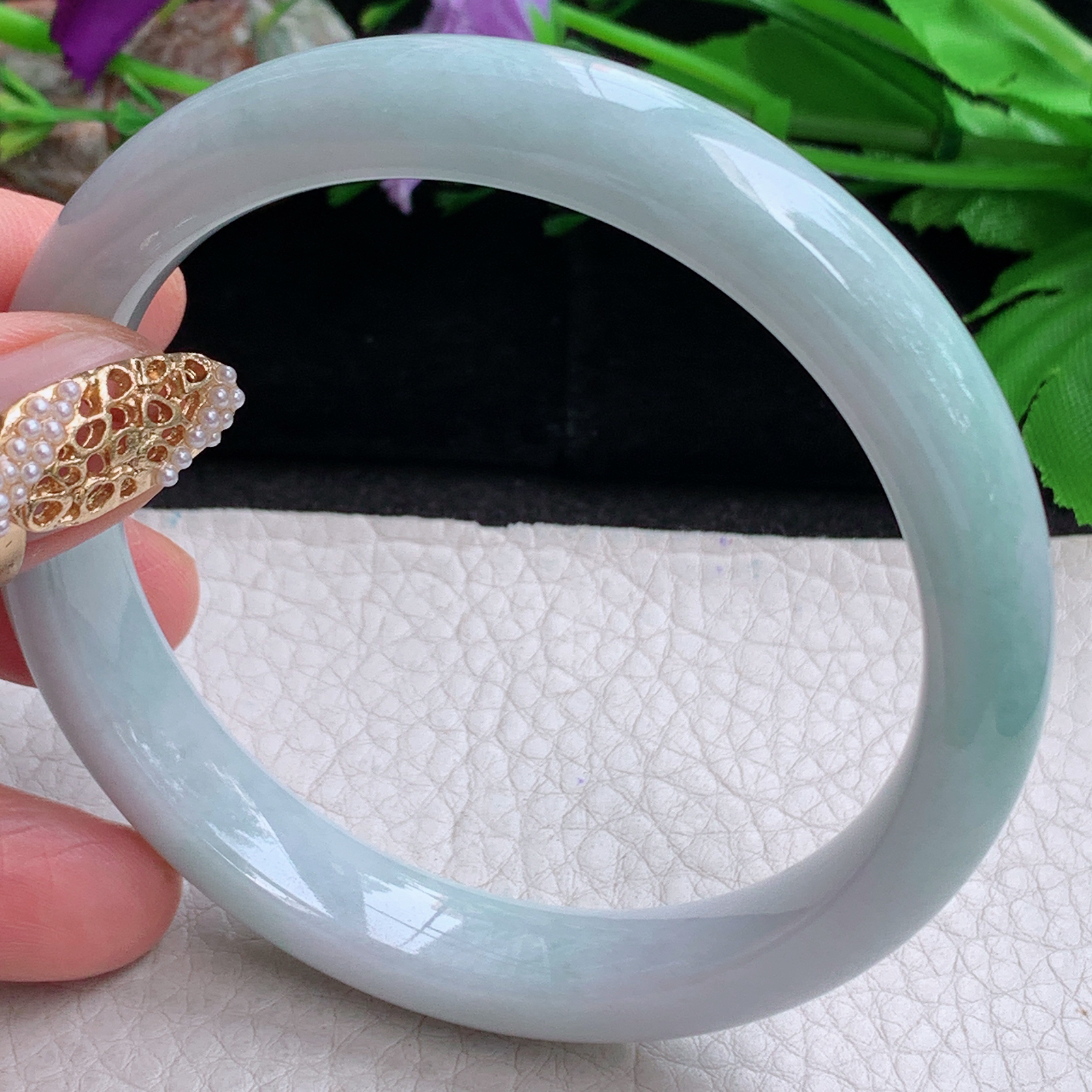 js大圈口61.5*11.5*8.3平安镯 天然缅甸翡翠a货手镯飘绿正圈玉镯子