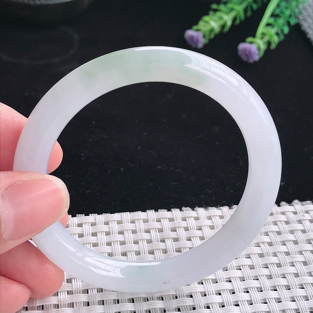 实拍A货翡翠53/8.8/8.6老坑冰润水灵飘花圆条手镯翡翠玉镯平安镯