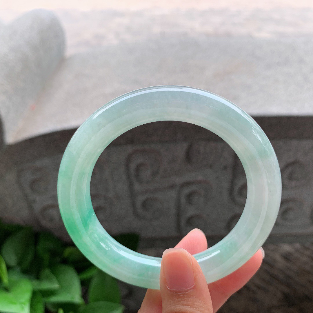 圈口 57.6-12.1-11.5【冰飘绿圆条手镯】圆条57 58可戴