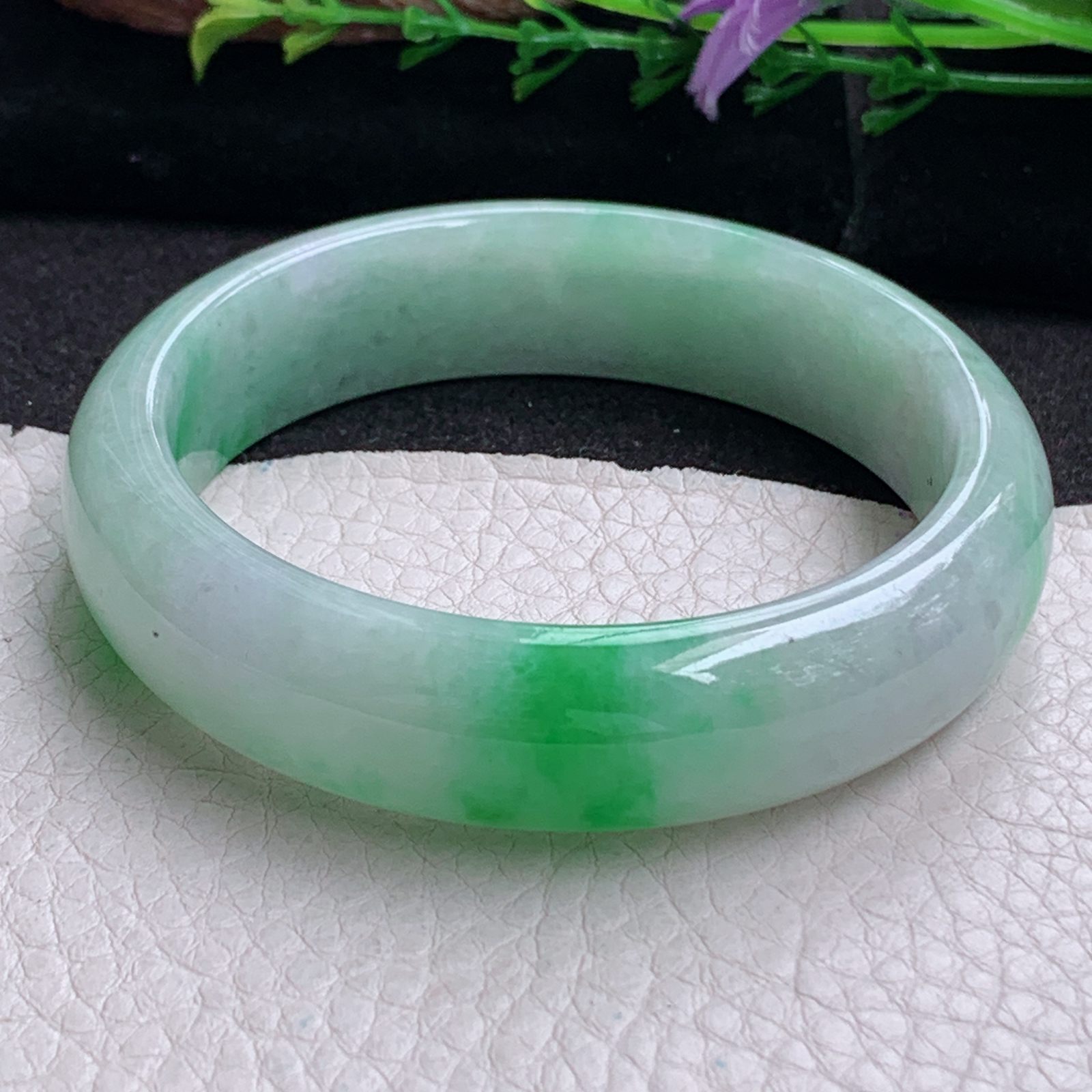 ss实拍56.8*15*8轮胎镯 天然缅甸翡翠手镯飘阳绿正圈玉镯子