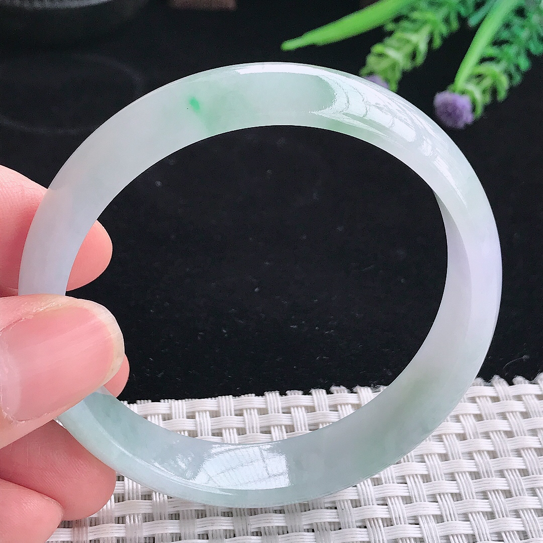 实拍A货翡翠58/14/6.6老坑冰润起胶飘花手镯翡翠宽边玉镯平安镯