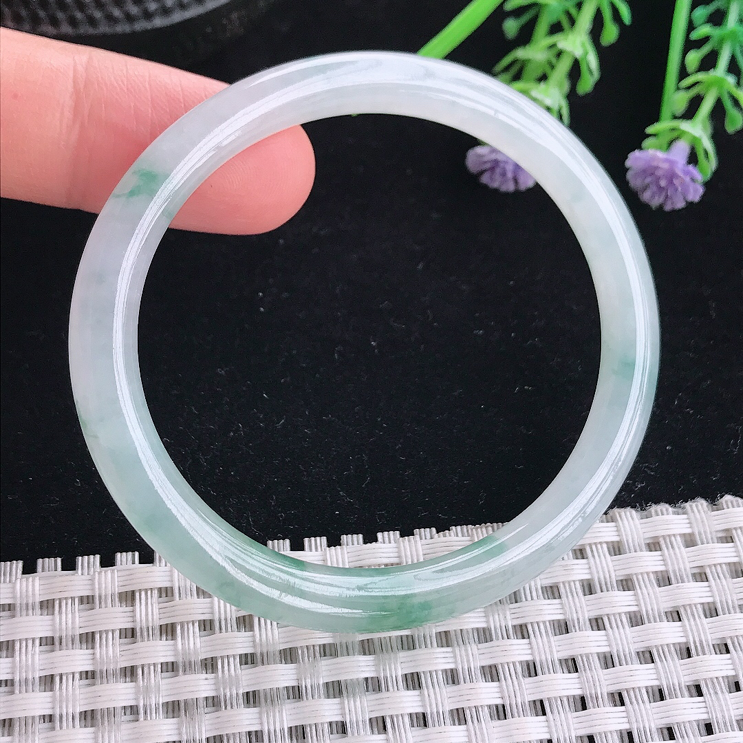 实拍A货翡翠54/48/6.1/6.5老坑冰胶果冻飘花贵妃手镯小圈口玉镯平安镯