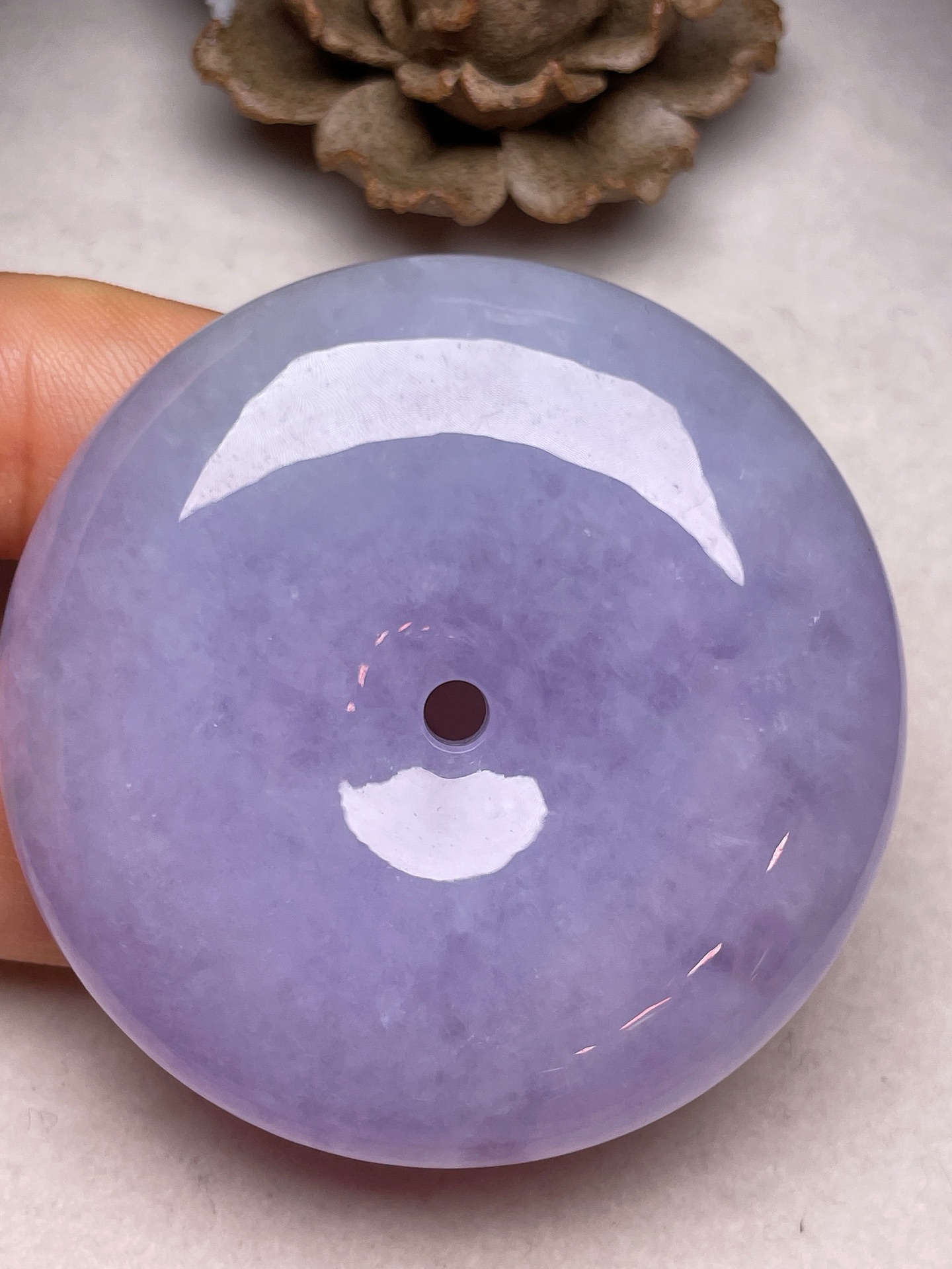 大平安扣，冰糯种满紫，无裂，一手货源，裸石尺寸50/12.6