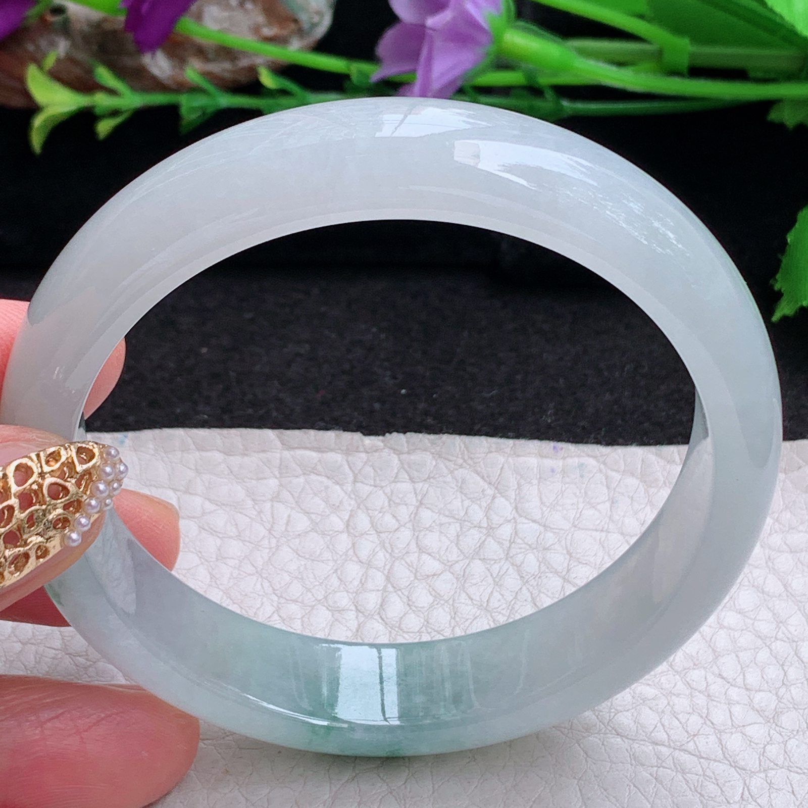 pj实拍58*13*7.2平安镯 天然缅甸翡翠手镯冰飘花厚装正圈玉镯子