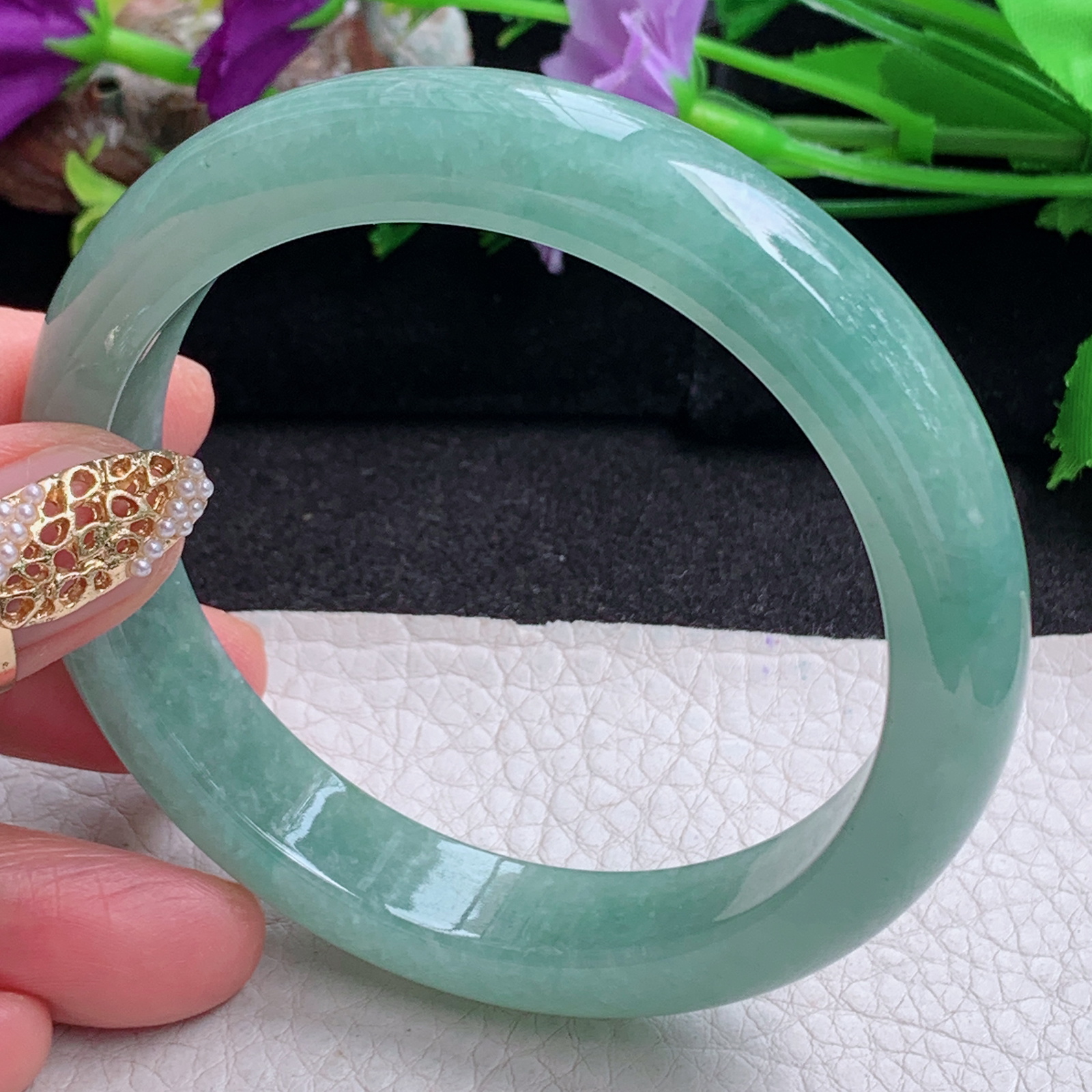 nr实拍59*12.5*8.3平安镯 天然缅甸翡翠a货手镯满绿水润正圈玉镯子