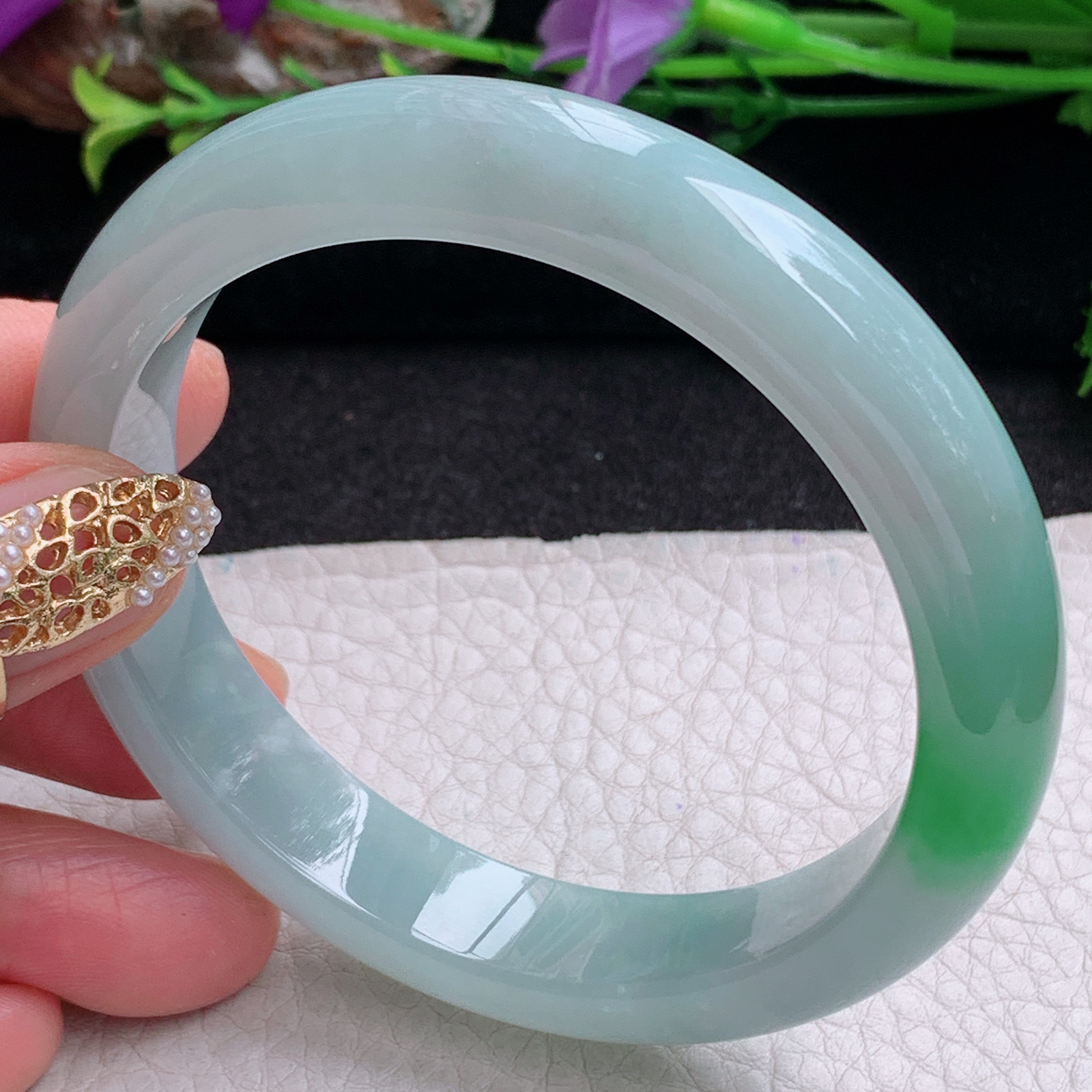 fx实拍58.5*12.5*8平安镯 天然缅甸翡翠a货手镯冰胶飘绿正圈玉镯子