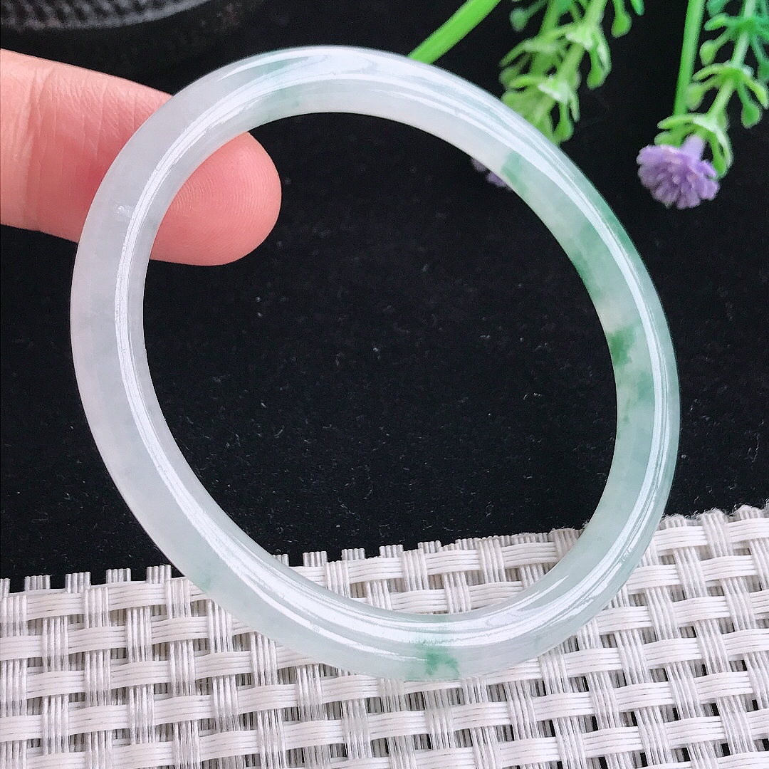 实拍A货翡翠54/48/6.1/6.5老坑冰胶果冻飘花贵妃手镯小圈口玉镯平安镯