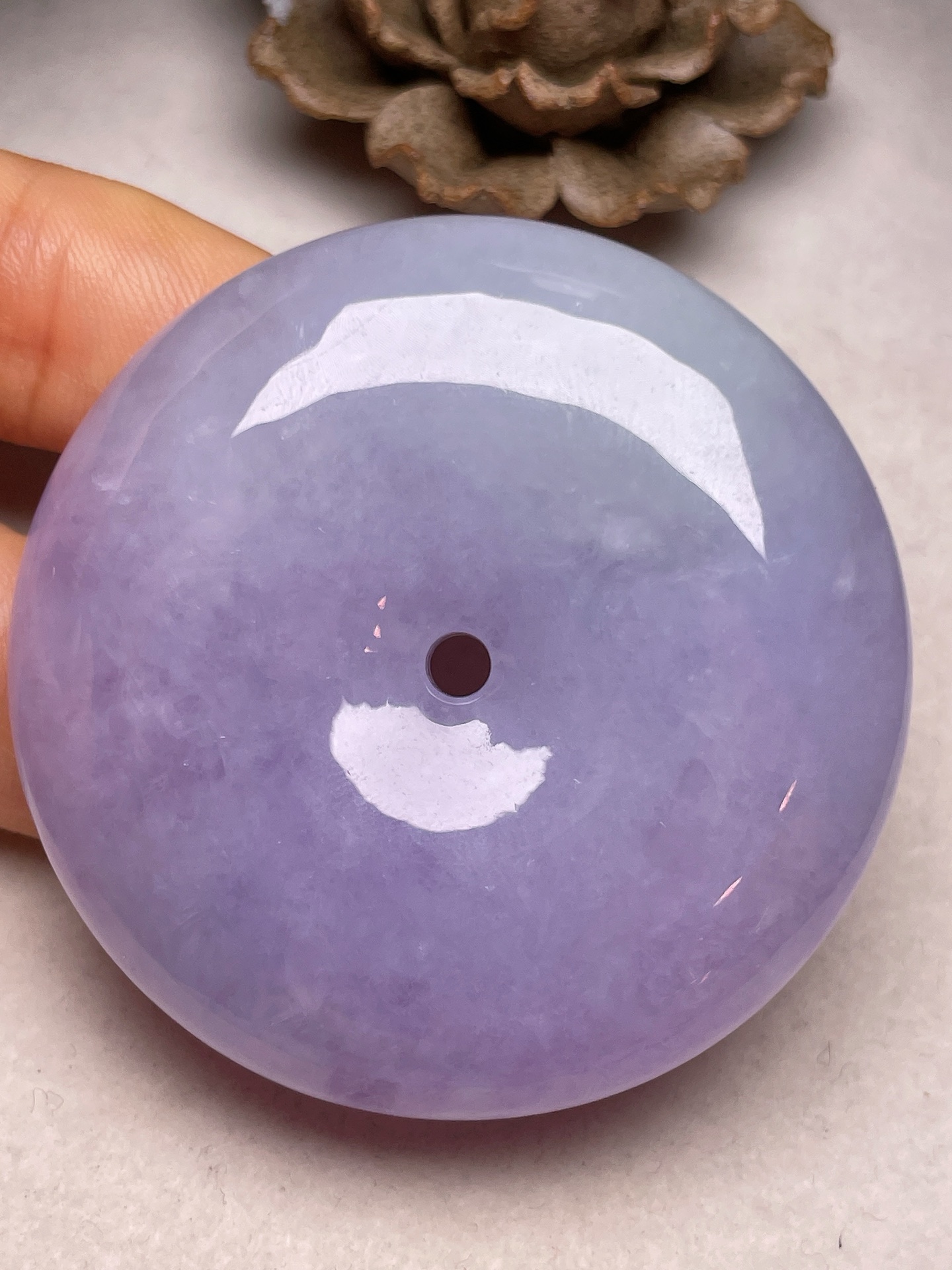 大平安扣，冰糯种满紫，无裂，一手货源，裸石尺寸50/12.6