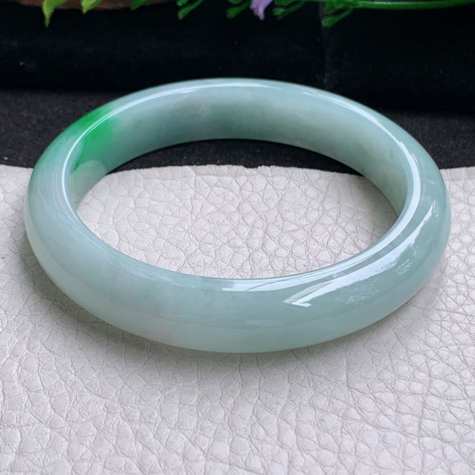 fx实拍58.5*12.5*8平安镯 天然缅甸翡翠a货手镯冰胶飘绿正圈玉镯子