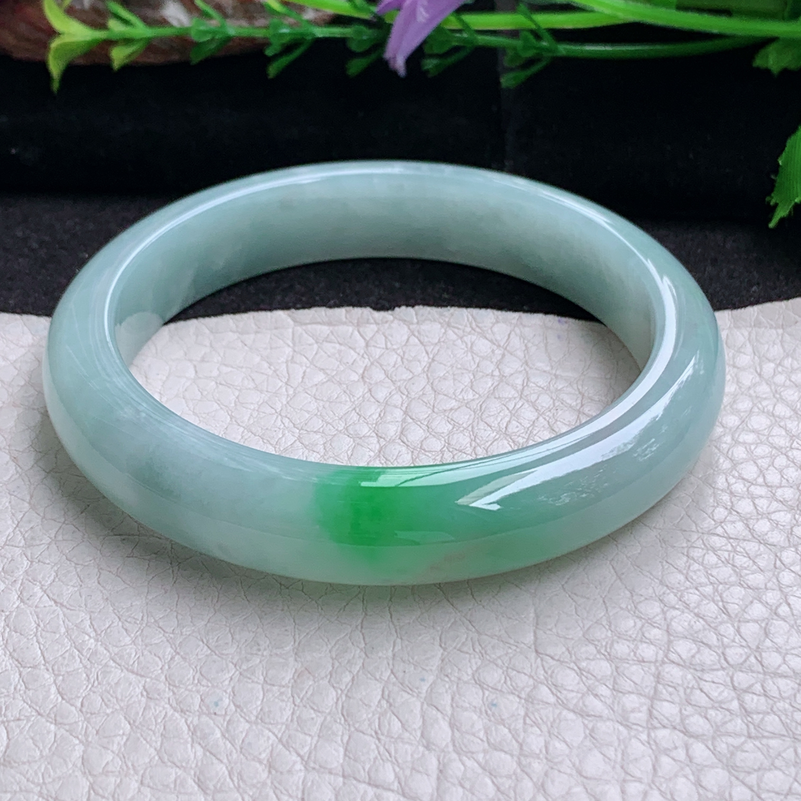 fx实拍58.5*12.5*8平安镯 天然缅甸翡翠a货手镯冰胶飘绿正圈玉镯子