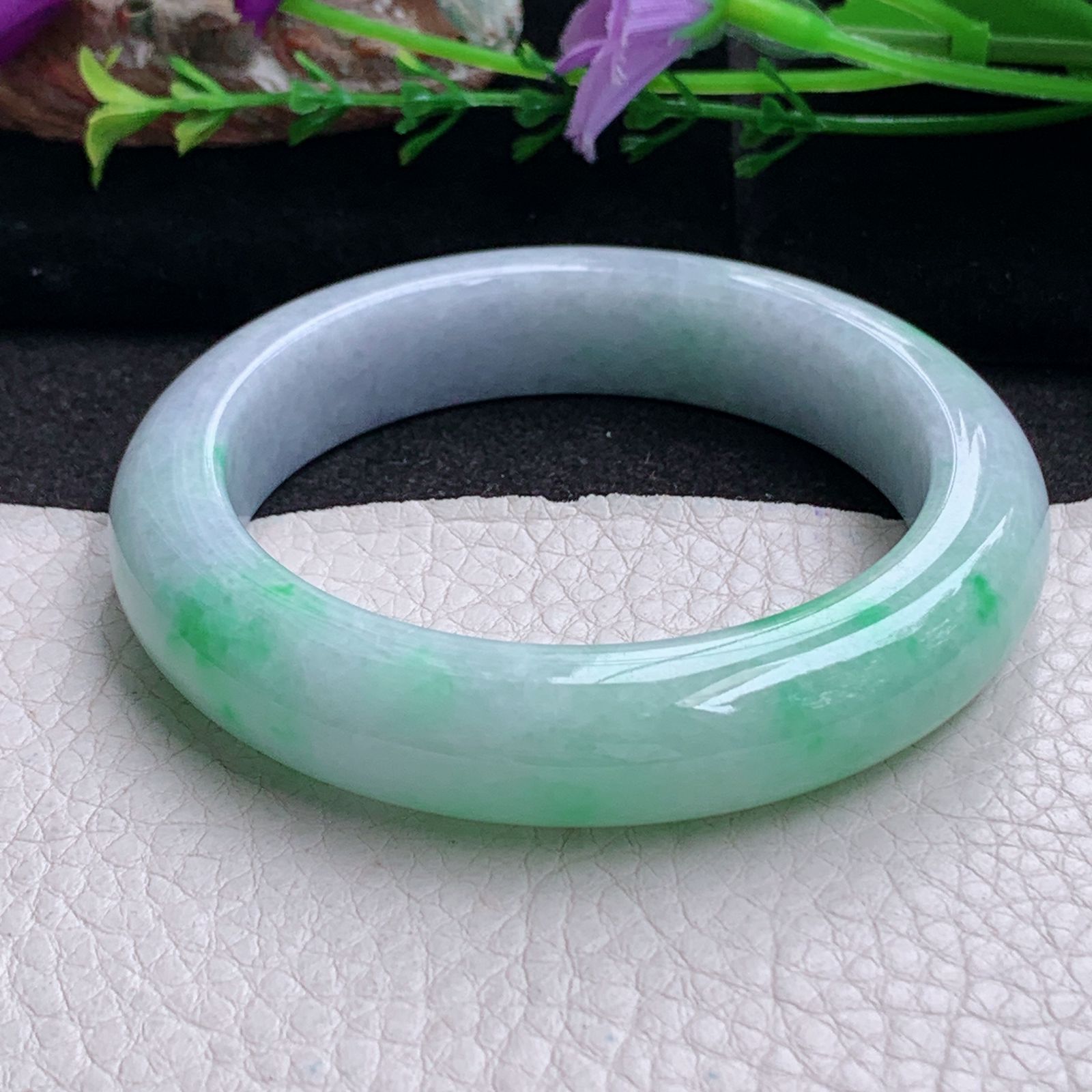 fx实拍54.5*12.8*9.6平安镯 天然缅甸翡翠a货手镯春带彩厚装正圈玉镯子