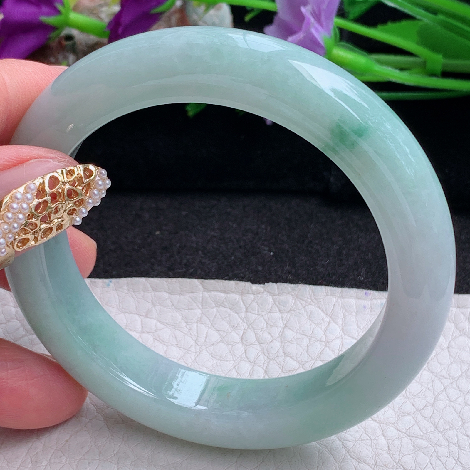 nr实拍55.5*12.3*9.3平安镯 天然缅甸翡翠a货手镯飘花厚装正圈玉镯子