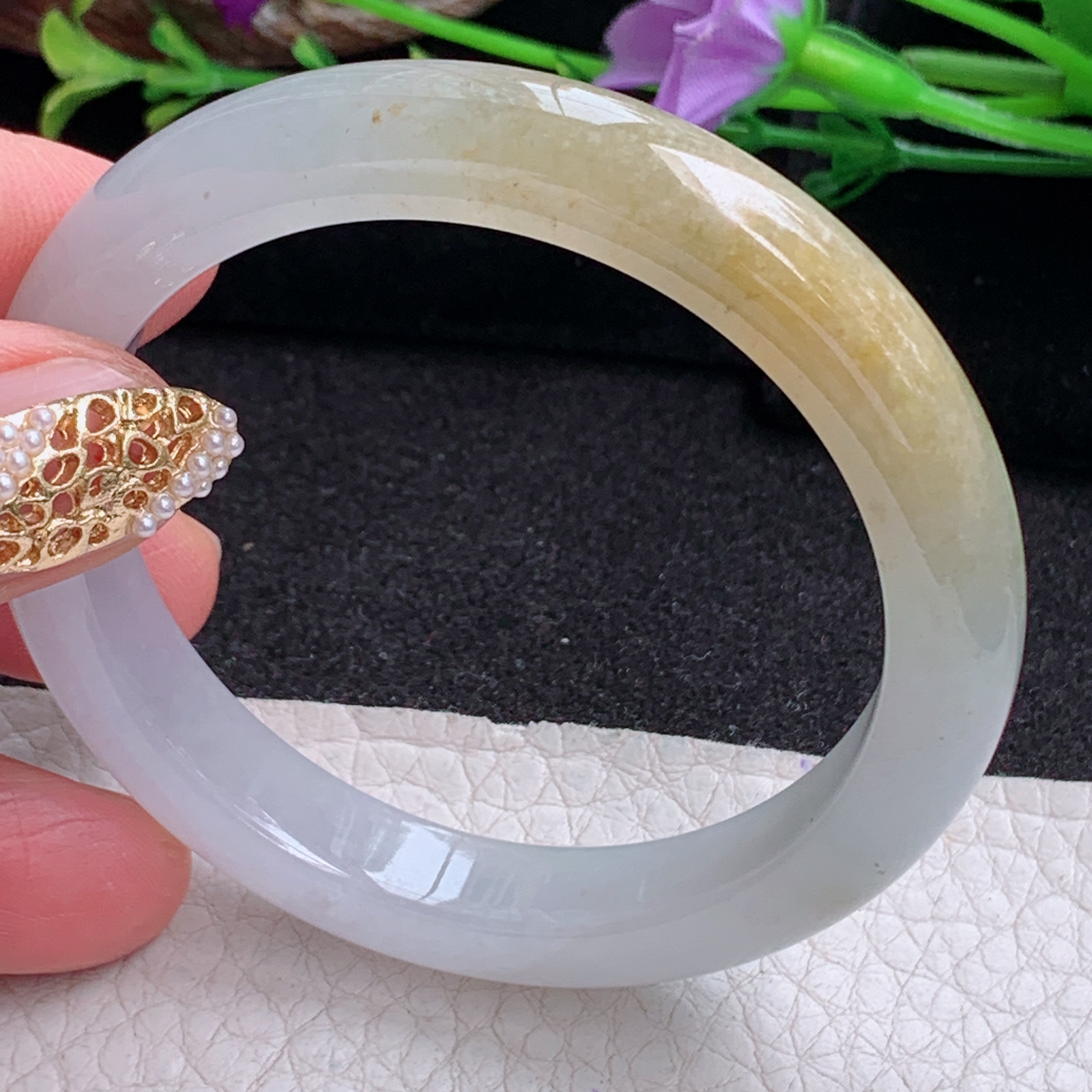 ss小圈口51*9.5*7.6招财镯 天然缅甸翡翠手镯双彩冰秀气正圈玉镯子