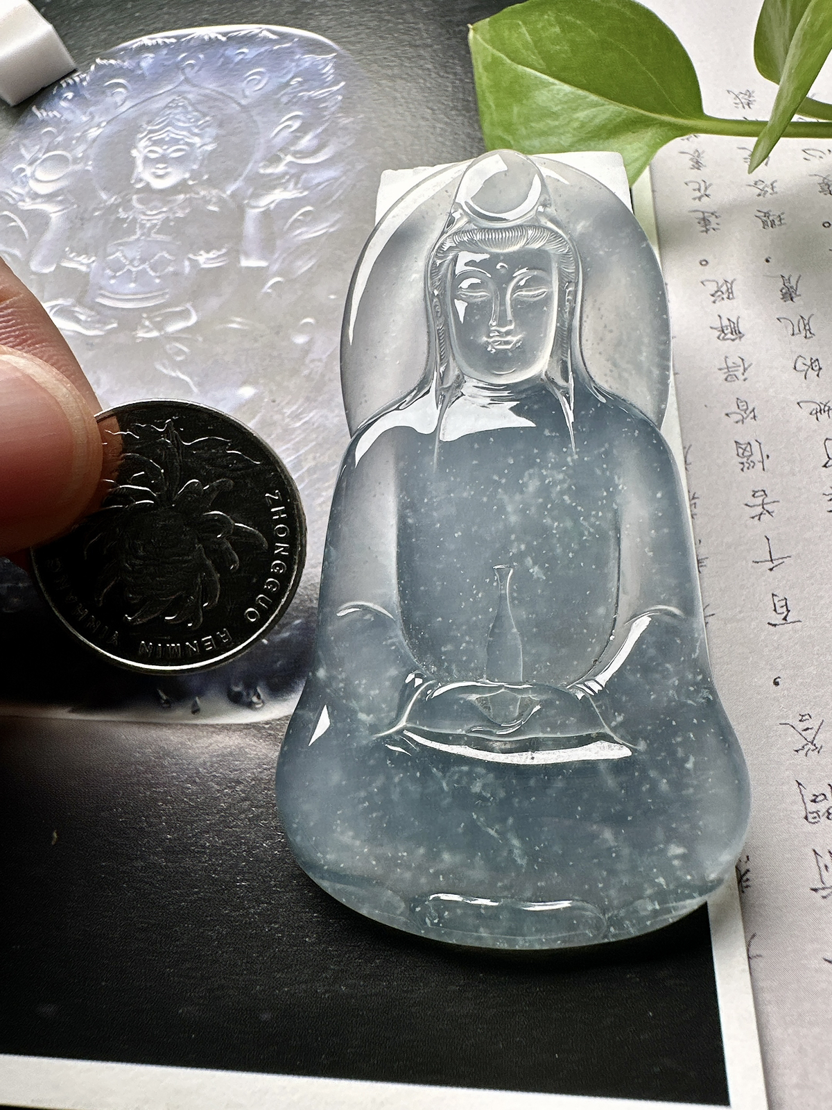 【冰种素衣观音】老料雪花棉，质地细腻，通透度上佳，冰感十足，适合佩戴